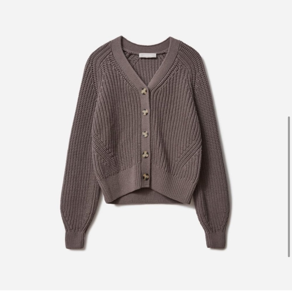 Everlane Textured Cotton Cardigan in plum grey